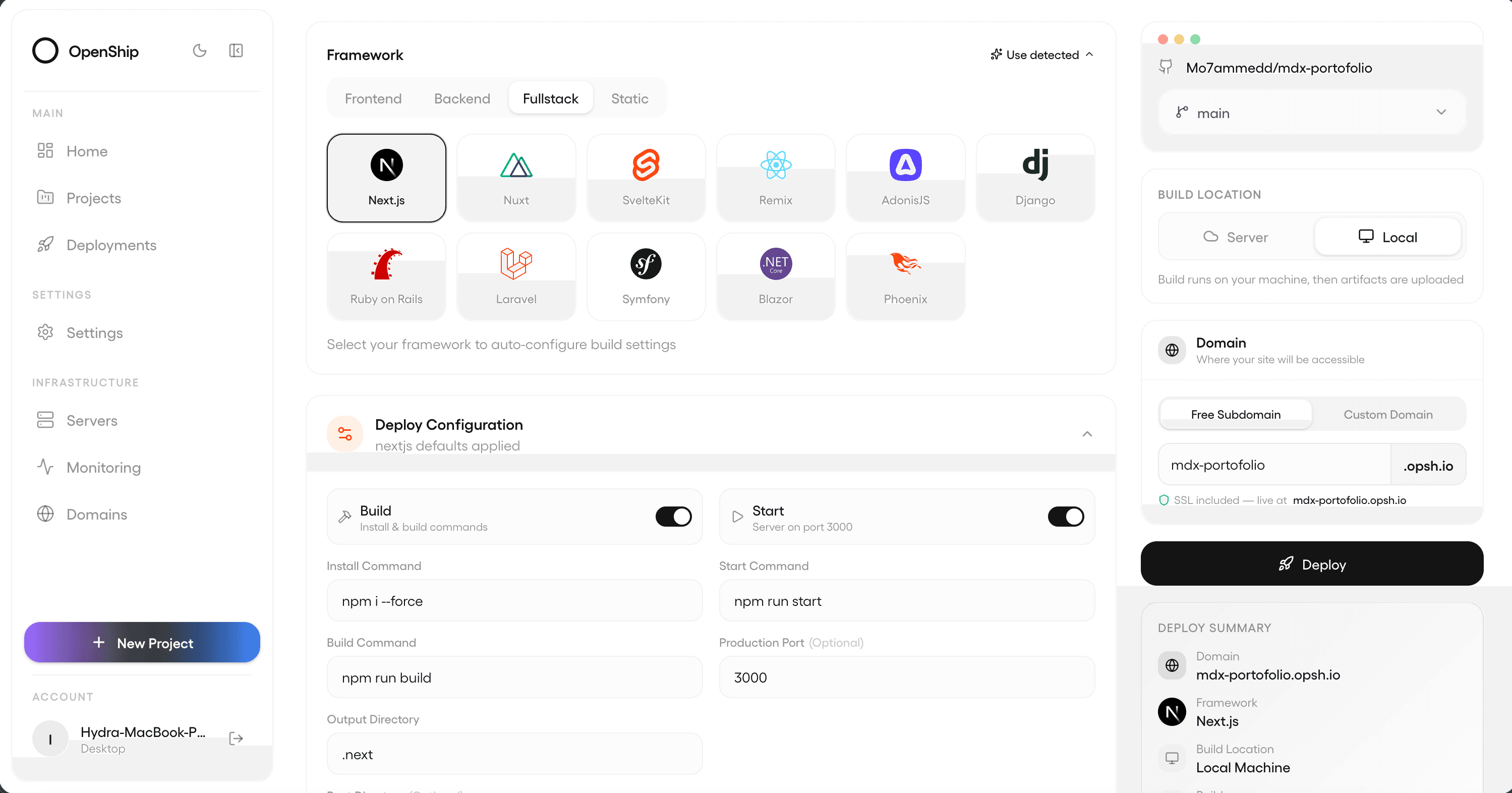 Dashboard, CLI & desktop in Openship